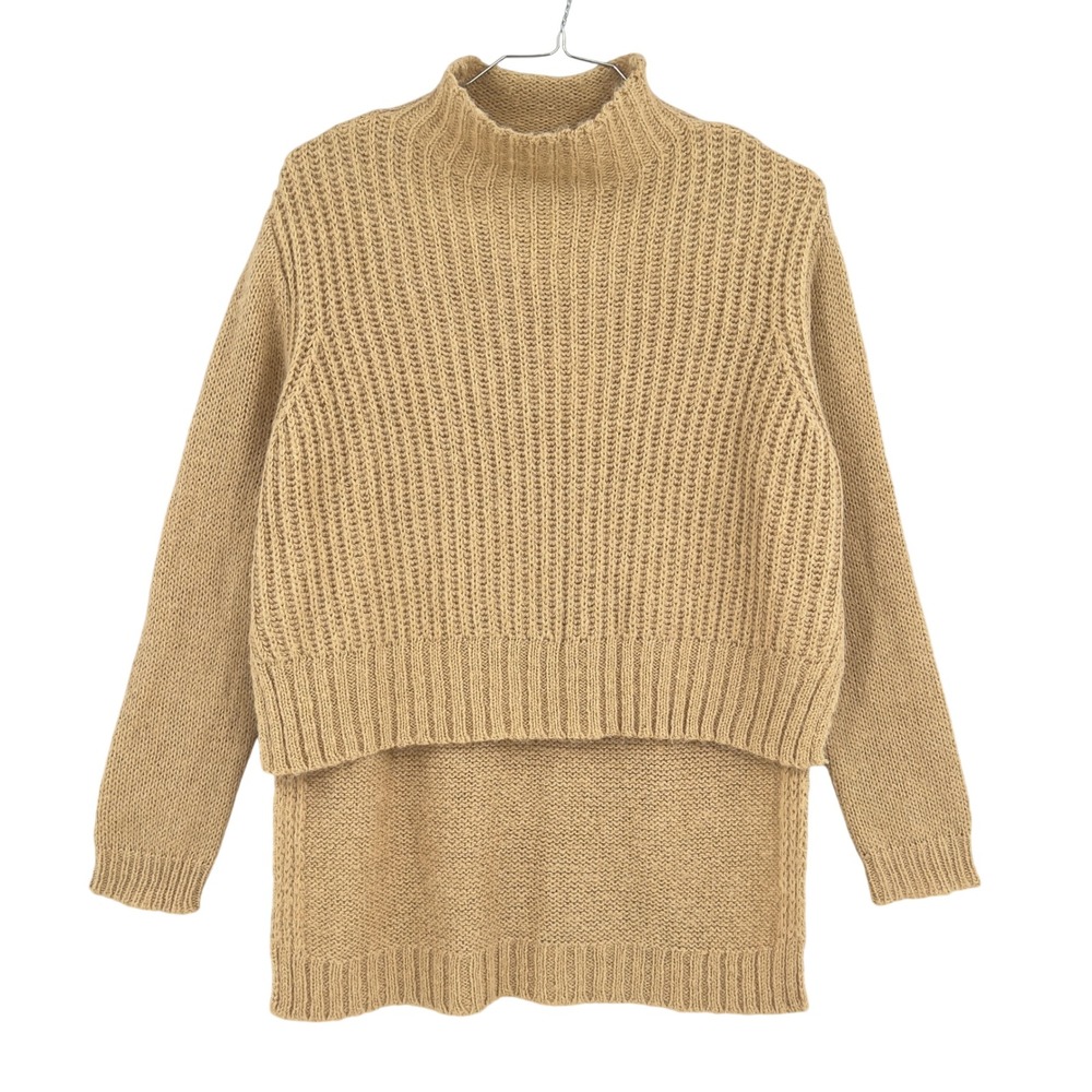 NEW Project Naadam Womens L Camel Wool Blend Hi-Low Mock Neck Sweater Hygge Cozy